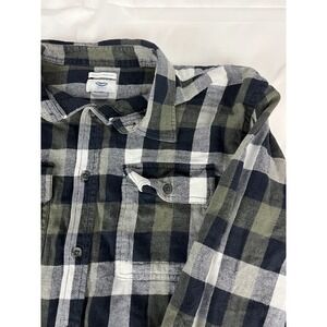 Old Navy Mens XL Flannel Shirt Regular Fit Black Gray Plaid Long Sleeve